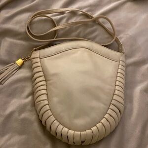 Brio Vintage Korean Beige Leather Tassel top Zipper Closure Crossbody Purse
